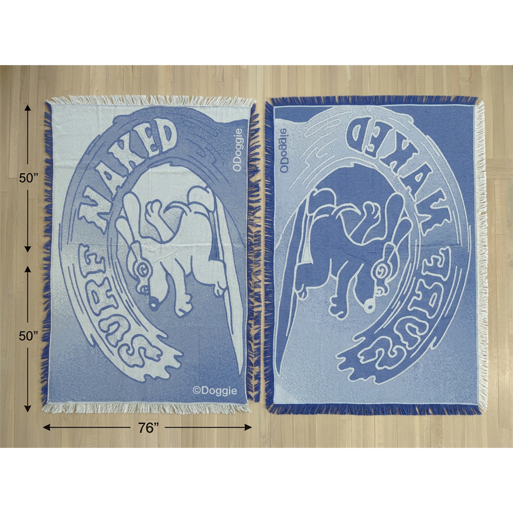 Surf Naked Dog Blue Blanket