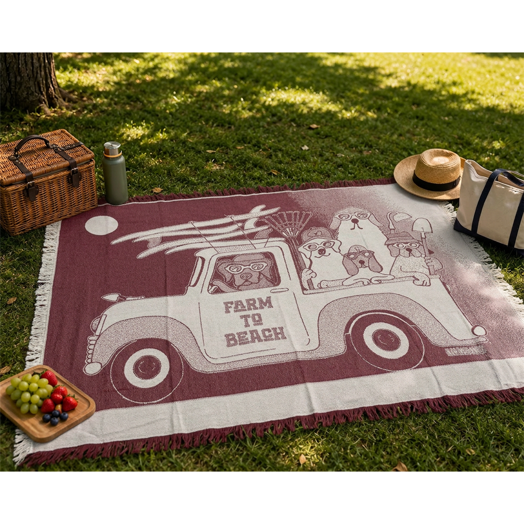 Farm to Beach Burgundy Blanket