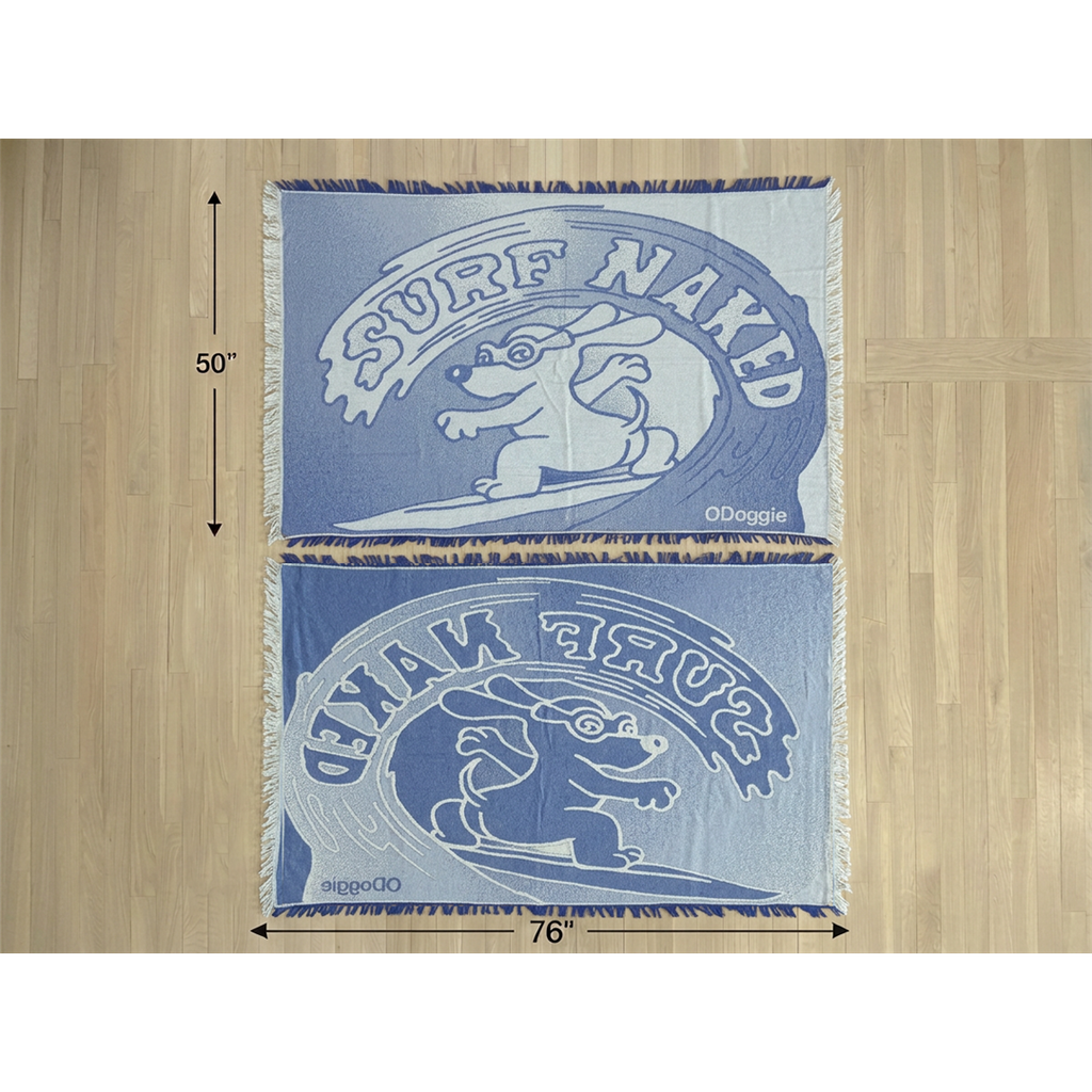 Surf Naked Dog Blue Blanket