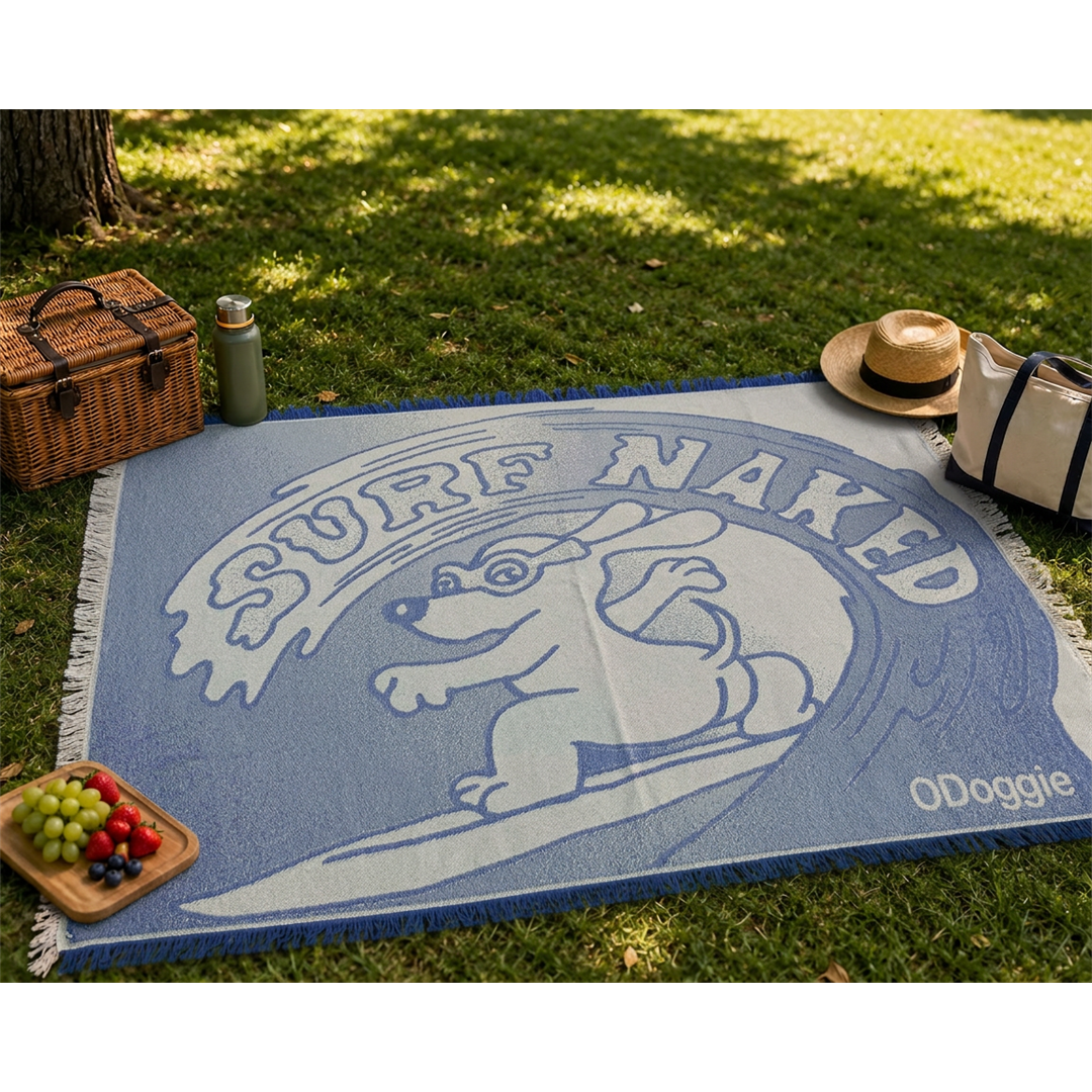 Surf Naked Dog Blue Blanket