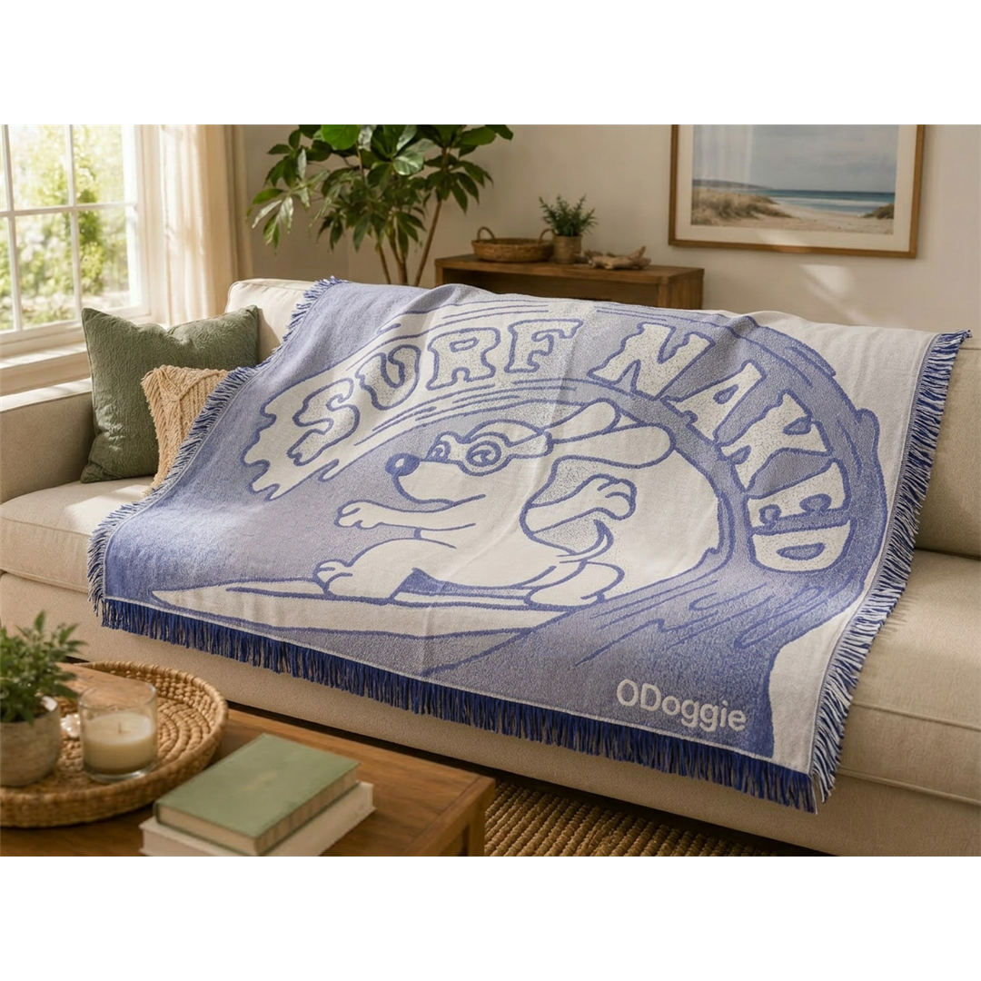 Surf Naked Dog Blue Blanket